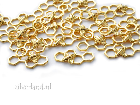 Sterling Zilveren Hanger/Connector- Bij op Honingraat Verguld