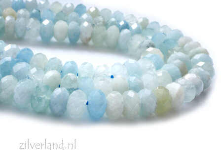 5mm x 8mm Facet Geslepen Aquamarijn Kralen- Rondelle
