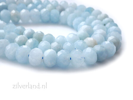 6mm x 8mm Facet Geslepen Aquamarijn Kralen- Rondelle