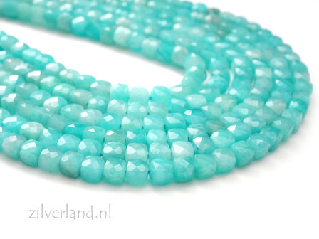 4mm Amazoniet Kubus Edelsteen Kralen- Facet