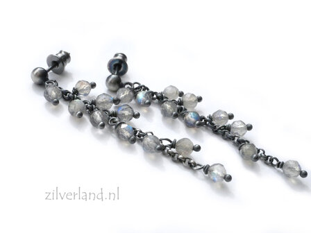 Edelsteen oorbellen met Labradoriet, sterling zilver 925