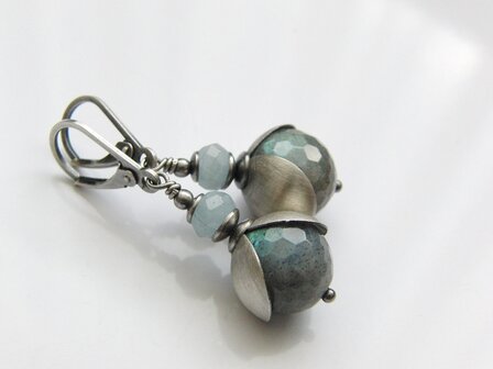 Edelstenen Oorbellen met Labradoriet en Aquamarijn
