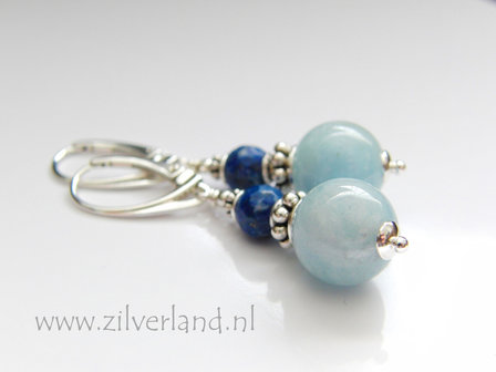 Handgemaakte Zilveren Oorbellen met Aquamarijn en Lapis Lazuli