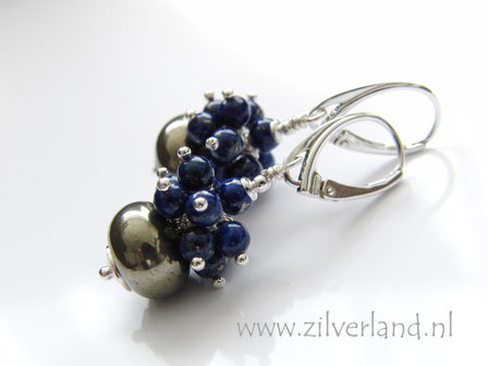 Handgemaakte Zilveren Oorbellen met Pyriet en Lapis Lazuli