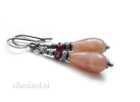 Handgemaakte Oorbellen met Zonnesteen en Granaat