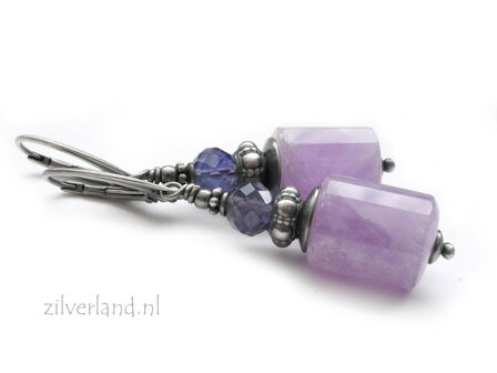Handgemaakte Zilveren Oorbellen met Amethist en Ioliet