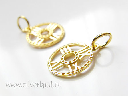 1 Stuk Sterling Zilveren Hanger- Klok Verguld