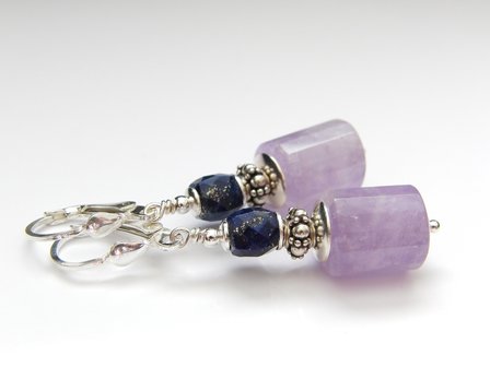 Zilveren Oorbellen met Amethist en Lapis Lazuli