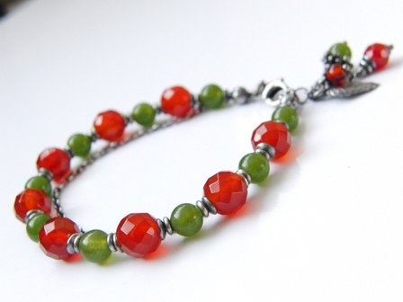 Sterling Zilveren Armband met Carneool en Jade