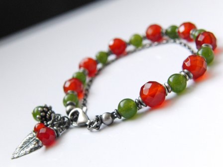 Sterling Zilveren Armband met Carneool en Jade