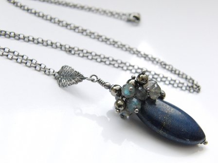 Zilveren Ketting met Lapis Lazuli, labradoriet en Pyriet