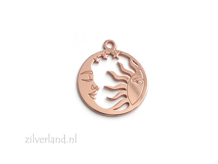 Sterling Zilver 925 Hanger- Maan en Zon Rose Verguld