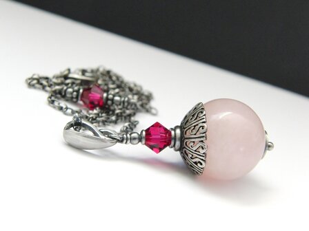 Sterling Zilveren Ketting met Rozenkwarts en Swarovski