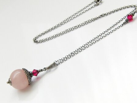 Sterling Zilveren Ketting met Rozenkwarts en Swarovski