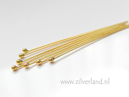 10 Stuks 0,65mm x 5,0cm Sterling Zilveren Nietstiften- Verguld