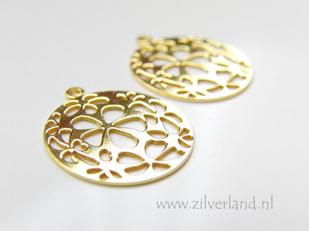 1 Stuk Sterling Zilveren Hanger- Bloemen Verguld
