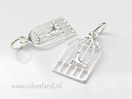 1 Stuk Sterling Zilveren Hanger- Vogel in Kooi