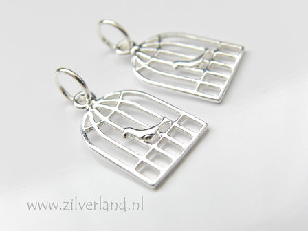 1 Stuk Sterling Zilveren Hanger- Vogel in Kooi