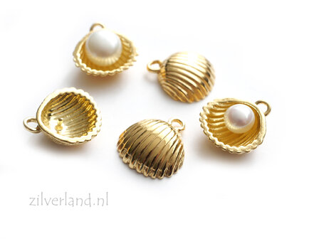 Zilver 925 Schelp Hanger&ndash; Voor Inlijmen van Parel- Verguld