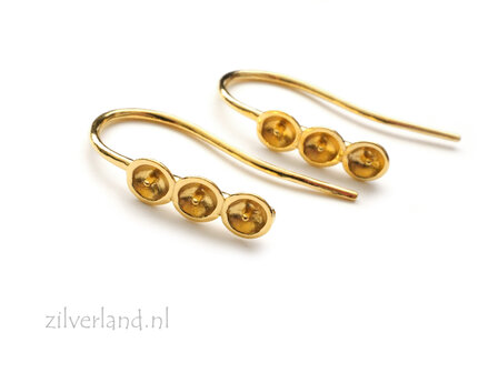 Zilveren Oorhaken 925 Verguld &ndash; Voor 3 Halfdoorboorde Parels