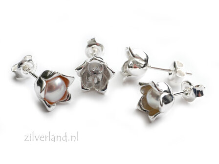 Zilver 925 Bloem Oorstekers- Voor Halfdoorboorde Parels of Edelstenen