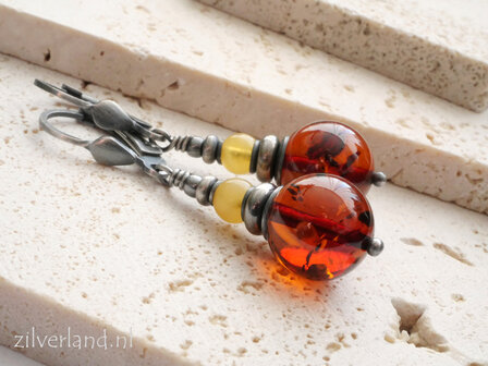 Handgemaakte Oorbellen met Cognac Barnsteen en Lichte Amber- Zilver 925