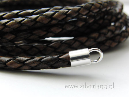 20cm Gevlochten 6mm Leerkoord- Antiek Donkerbruin