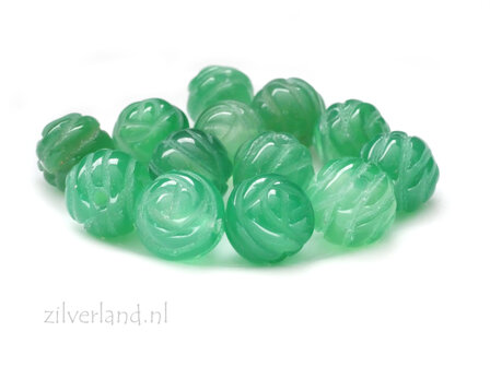 10mm Groene Agaat Kraal Gegraveerd Roos