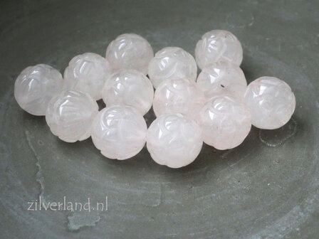 10mm Rozenkwarts Edelsteen Kraal Gegraveerde Lotus