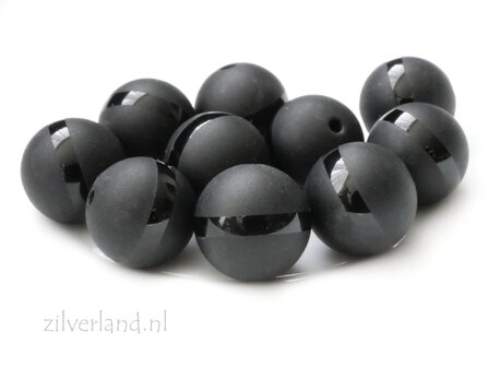 12mm Zwarte Onyx Matte Edelsteen Kraal Met Gepolijste Lijn