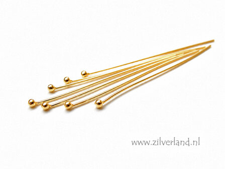 10 Stuks 0,50mm x 3,5cm Sterling Zilveren Nietstiften- Verguld