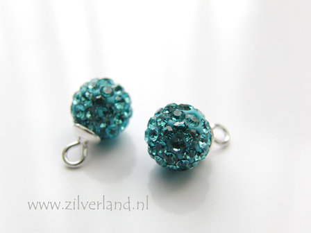 1 Stuk 8mm Sterling Zilveren Hanger Discobal- Aquamarine