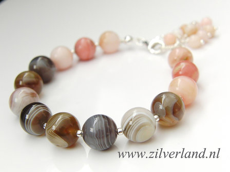 Sterling Zilveren Armband met Botswana Agaat en Roze Opaal