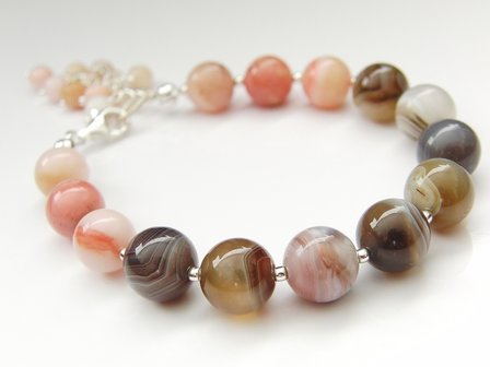 Sterling Zilveren Armband met Botswana Agaat en Roze Opaal