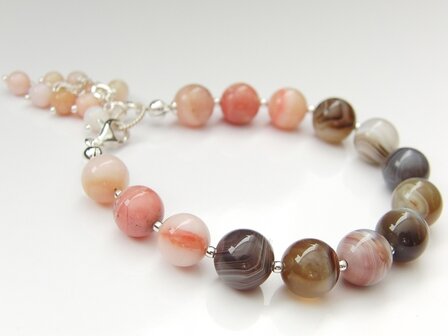 Sterling Zilveren Armband met Botswana Agaat en Roze Opaal