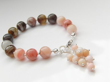 Sterling Zilveren Armband met Botswana Agaat en Roze Opaal