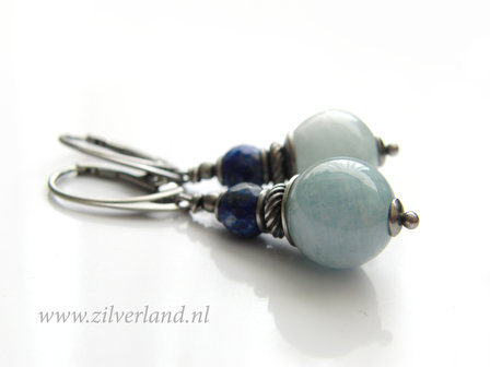 Handgemaakte Zilveren Oorbellen met Aquamarijn en Lapis Lazuli