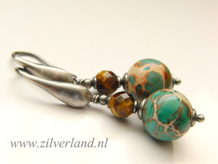 Edelstenen Oorbellen met Sea Sediment Jaspis en Tijgeroog