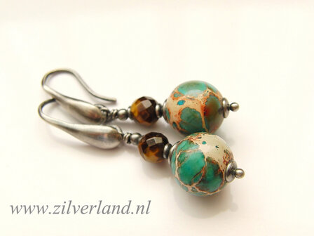 Edelstenen Oorbellen met Sea Sediment Jaspis en Tijgeroog