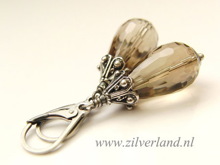Zilveren Oorbellen met Rookkwarts Druppels