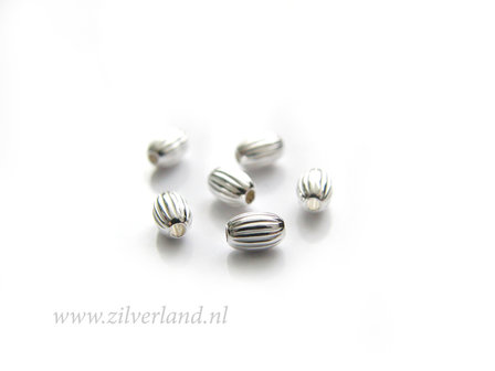 10 Stuks 4,5mm Sterling Zilveren Kralen- Ovaal Geribbeld