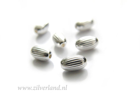 10 Stuks 6,8mm Sterling Zilveren Kralen- Ovaal Geribbeld