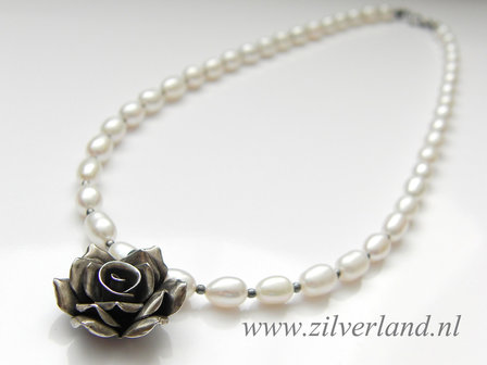 Sterling Zilveren Ketting met Zoetwaterparels &quot;Roos&quot;