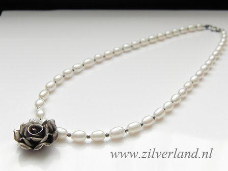 Sterling Zilveren Ketting met Zoetwaterparels &quot;Roos&quot;