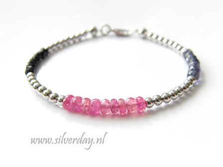 Sterling Zilveren Armband met Roze Saffier, Ioliet en Spinel- Gerhodineerd