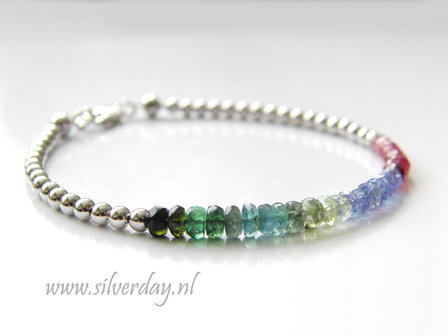 Sterling Zilveren Armband met Toermalijn en Tanzaniet- Gerhodineerd