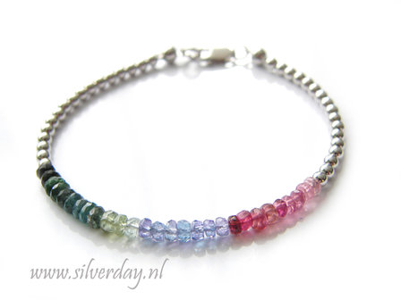 Sterling Zilveren Armband met Toermalijn en Tanzaniet- Gerhodineerd