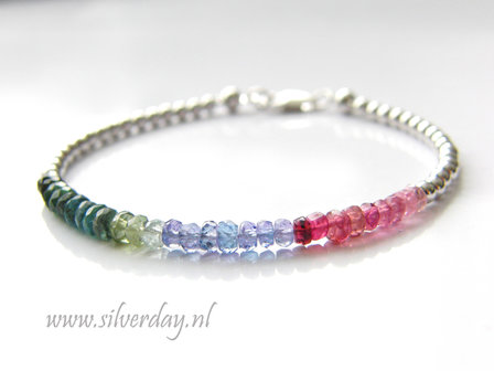 Sterling Zilveren Armband met Toermalijn en Tanzaniet- Gerhodineerd