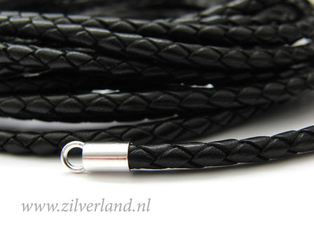 20cm Gevlochten 4mm Leerkoord- Zwart