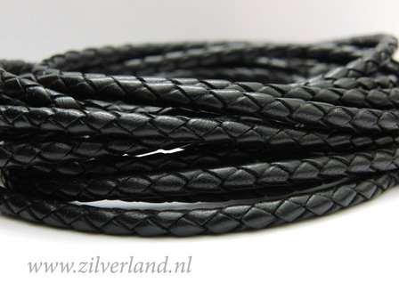 20cm Gevlochten 4mm Leerkoord- Zwart